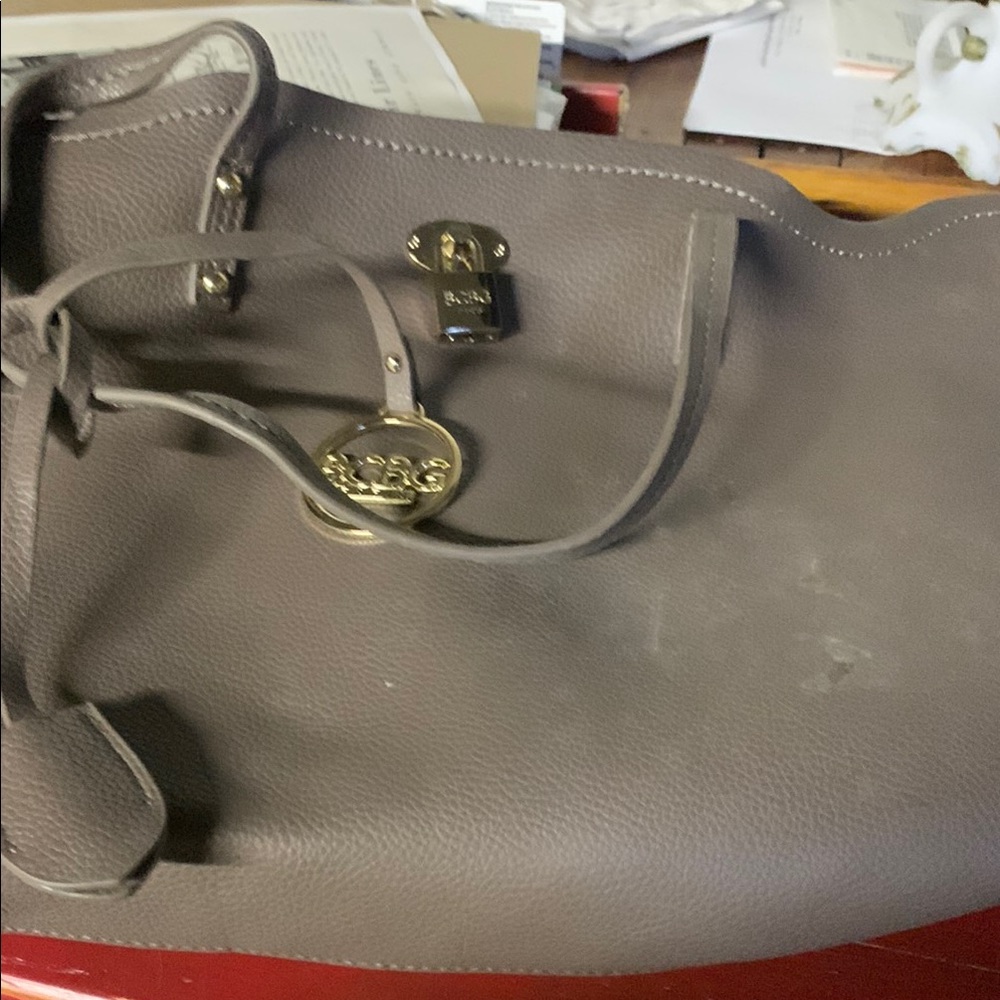 Gray Leather Tote Bag